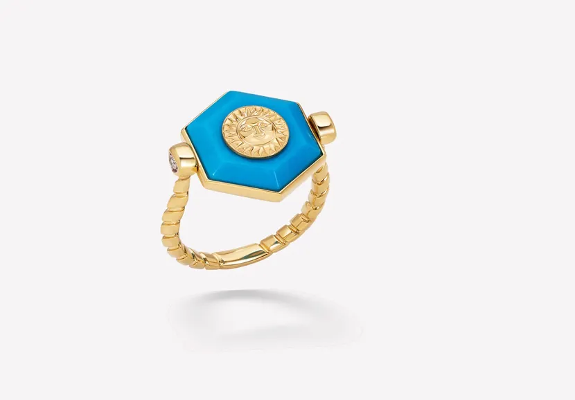 Soleil Turquoise Hexagon Flip Ring