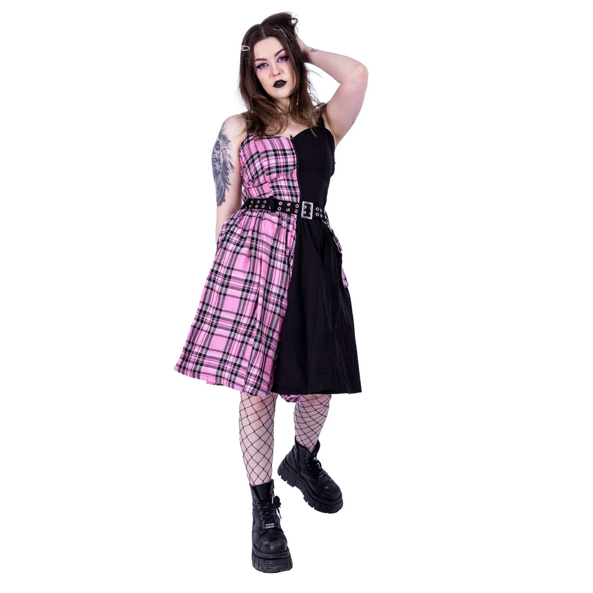 SPLIT SOUL DRESS - BLACK/PINK CHECK