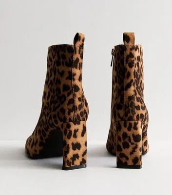 Stone Animal Print Heel Ankle Boots New Look