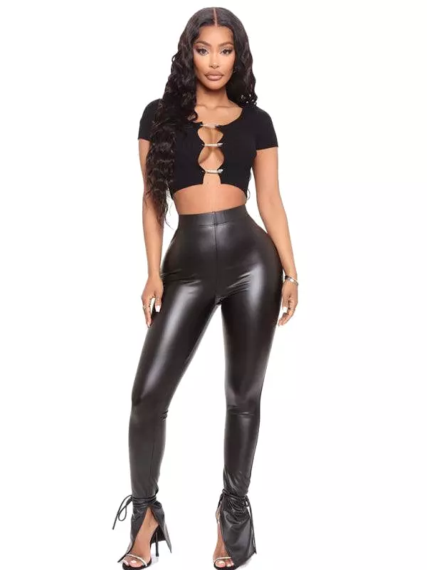 Straps Leather Women Pants