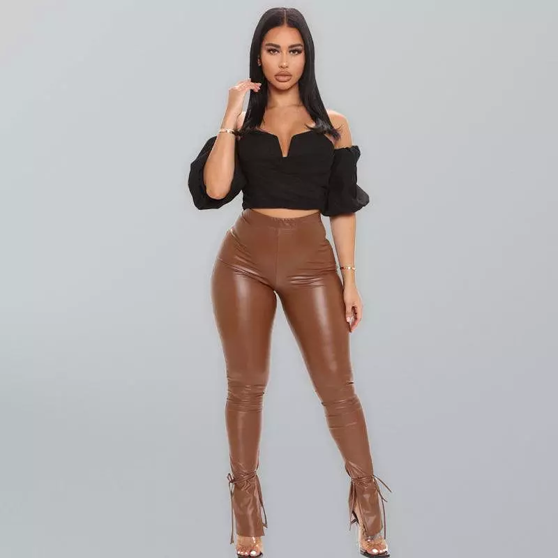 Straps Leather Women Pants