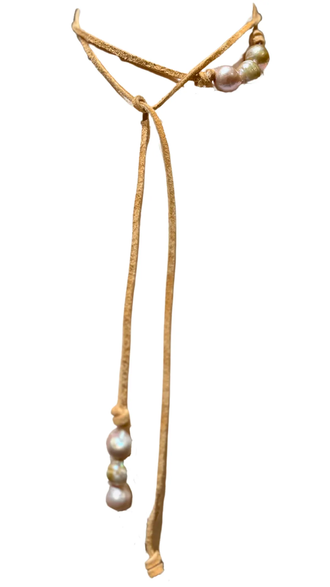 Suede 3 pearl necklace