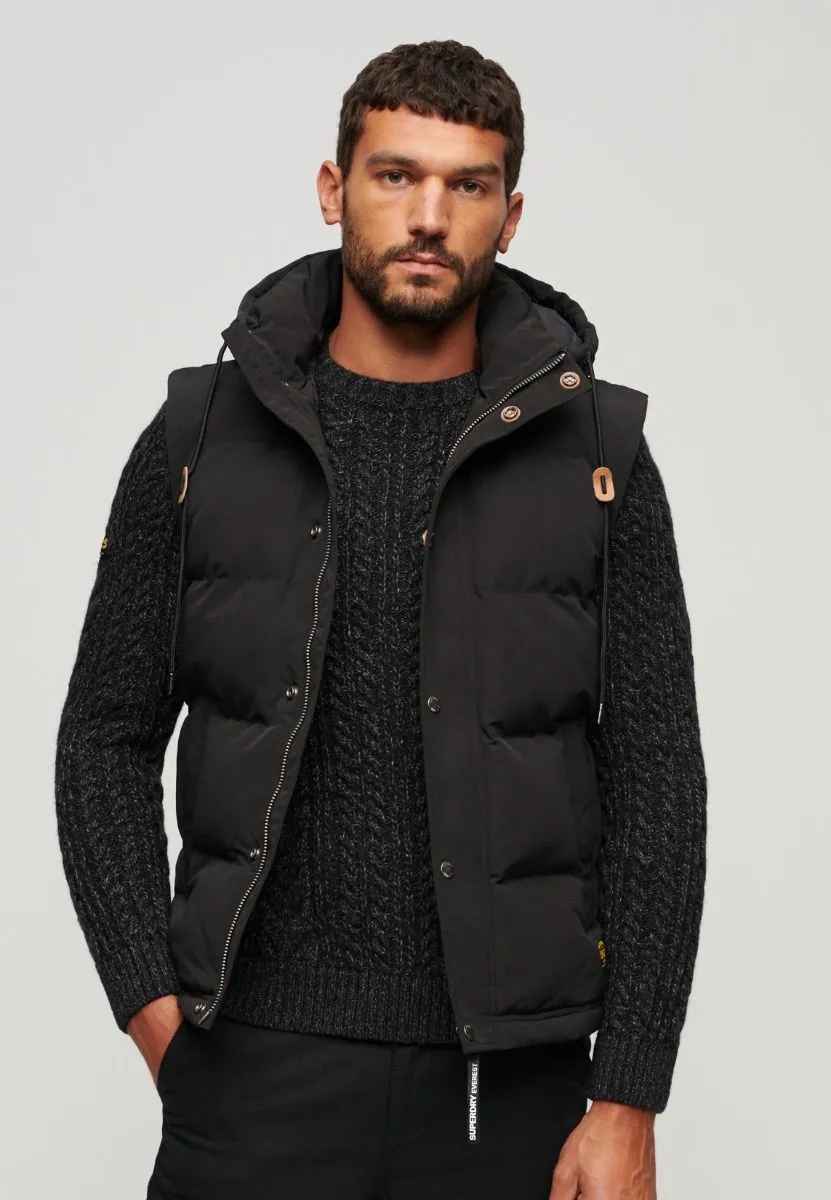 Superdry Everest Hooded Puffer Gilet Bodywarmer Jet Black