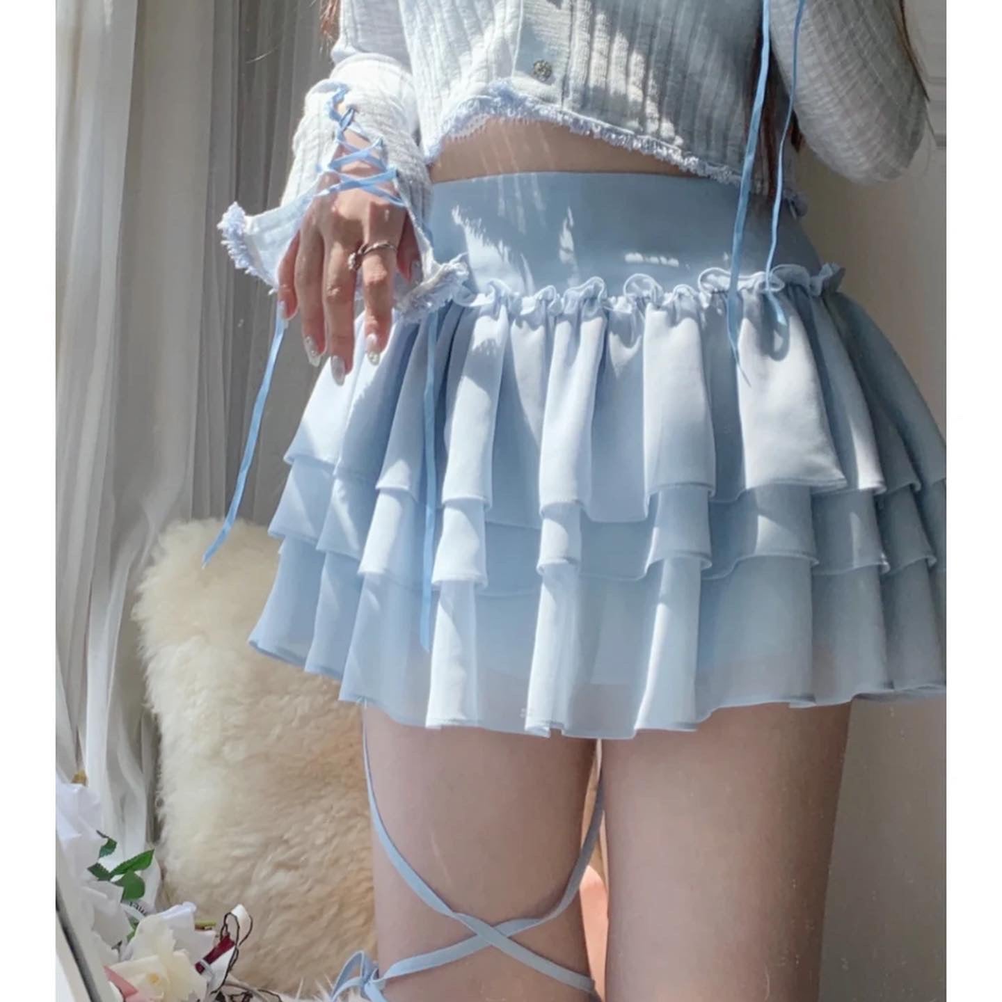 Tied rope blue tutu skirt