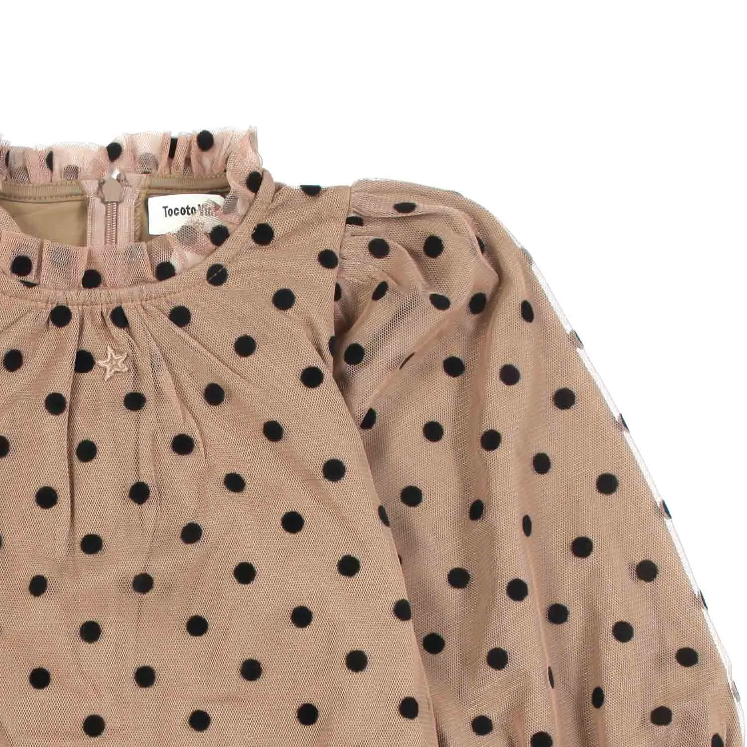 Tocotò Vintage Brown Dress With Black Polka Dots For Girls