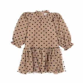 Tocotò Vintage Brown Dress With Black Polka Dots For Girls