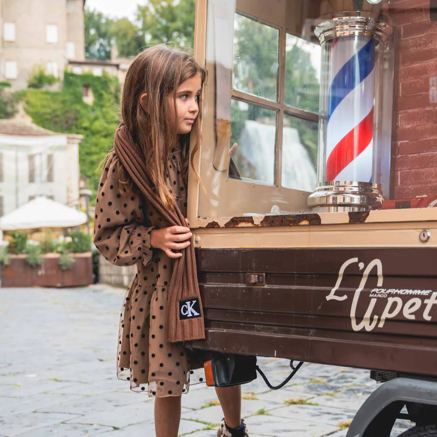 Tocotò Vintage Brown Dress With Black Polka Dots For Girls