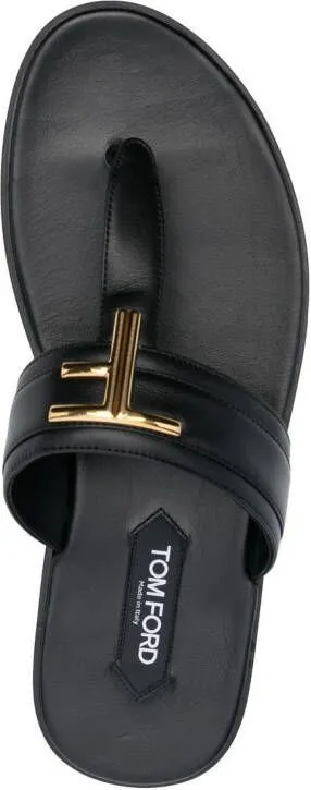 TOM FORD logo-plaque leather flip flops Black