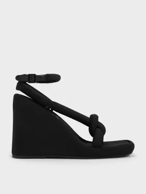 Toni Knotted Puffy-Strap Wedges - Black Textured