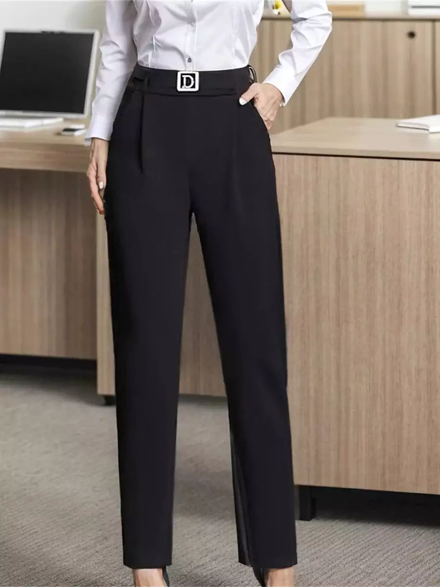 Versatile High Waist Skinny Dress Pants for Women in Black - S M