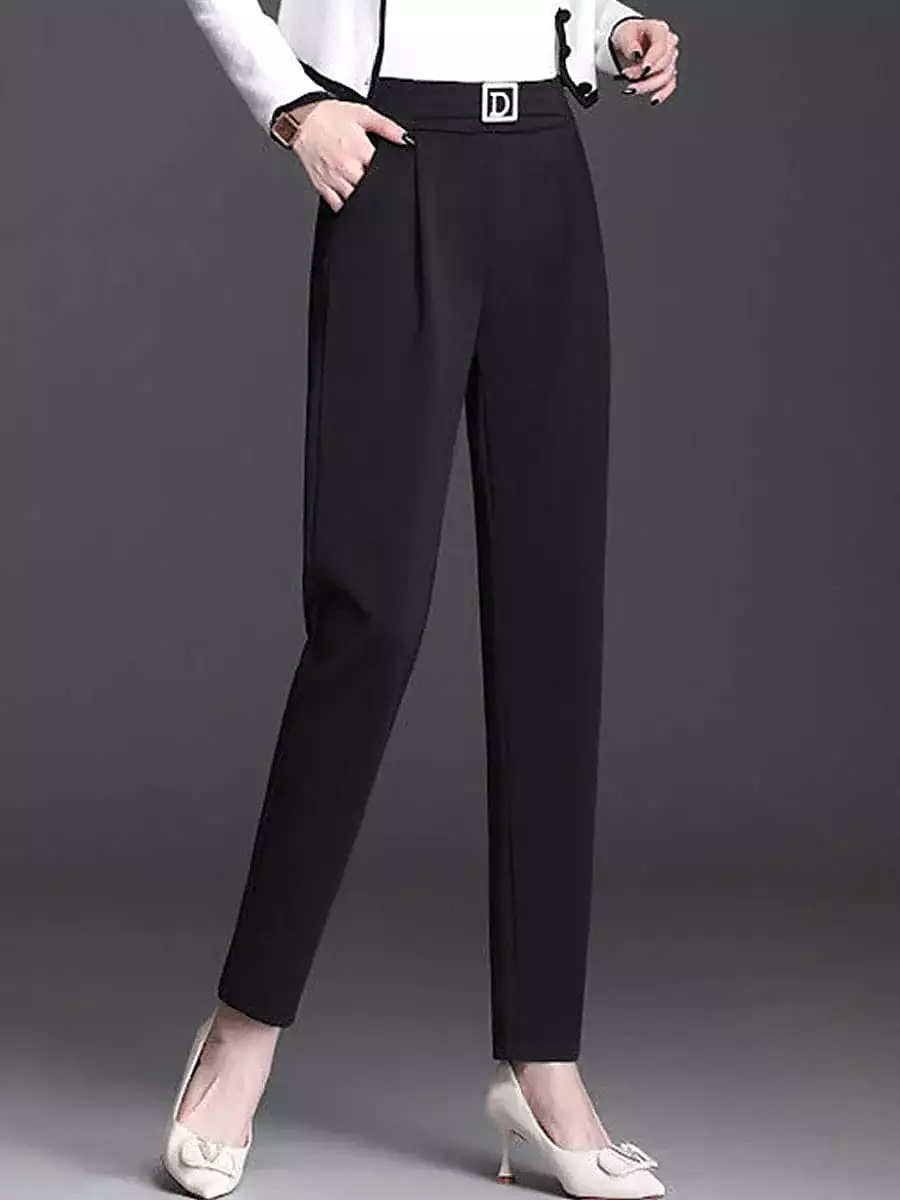 Versatile High Waist Skinny Dress Pants for Women in Black - S M