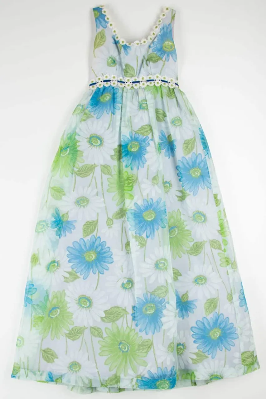 Vintage 1970s Blue Daisy Maxi Dress