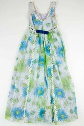 Vintage 1970s Blue Daisy Maxi Dress