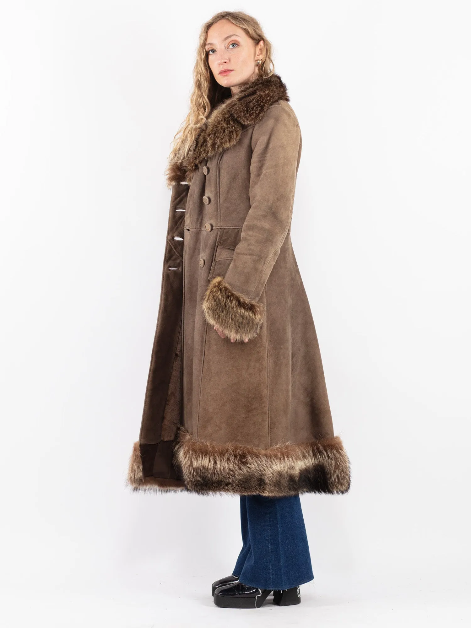 Vintage 70's Penny Lane Sheepskin Coat in Beige