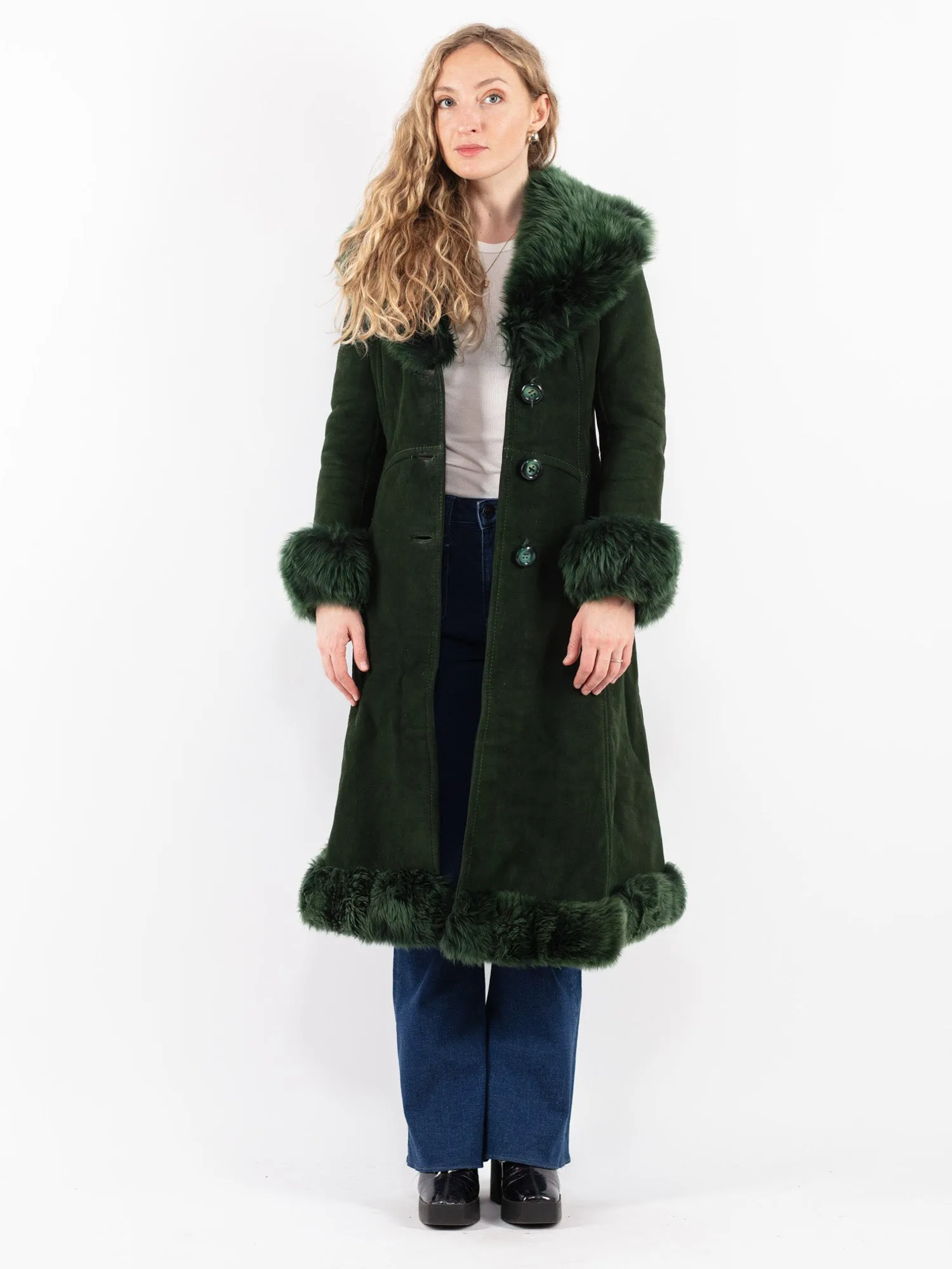 Vintage 70's Penny Lane Sheepskin Coat in Green