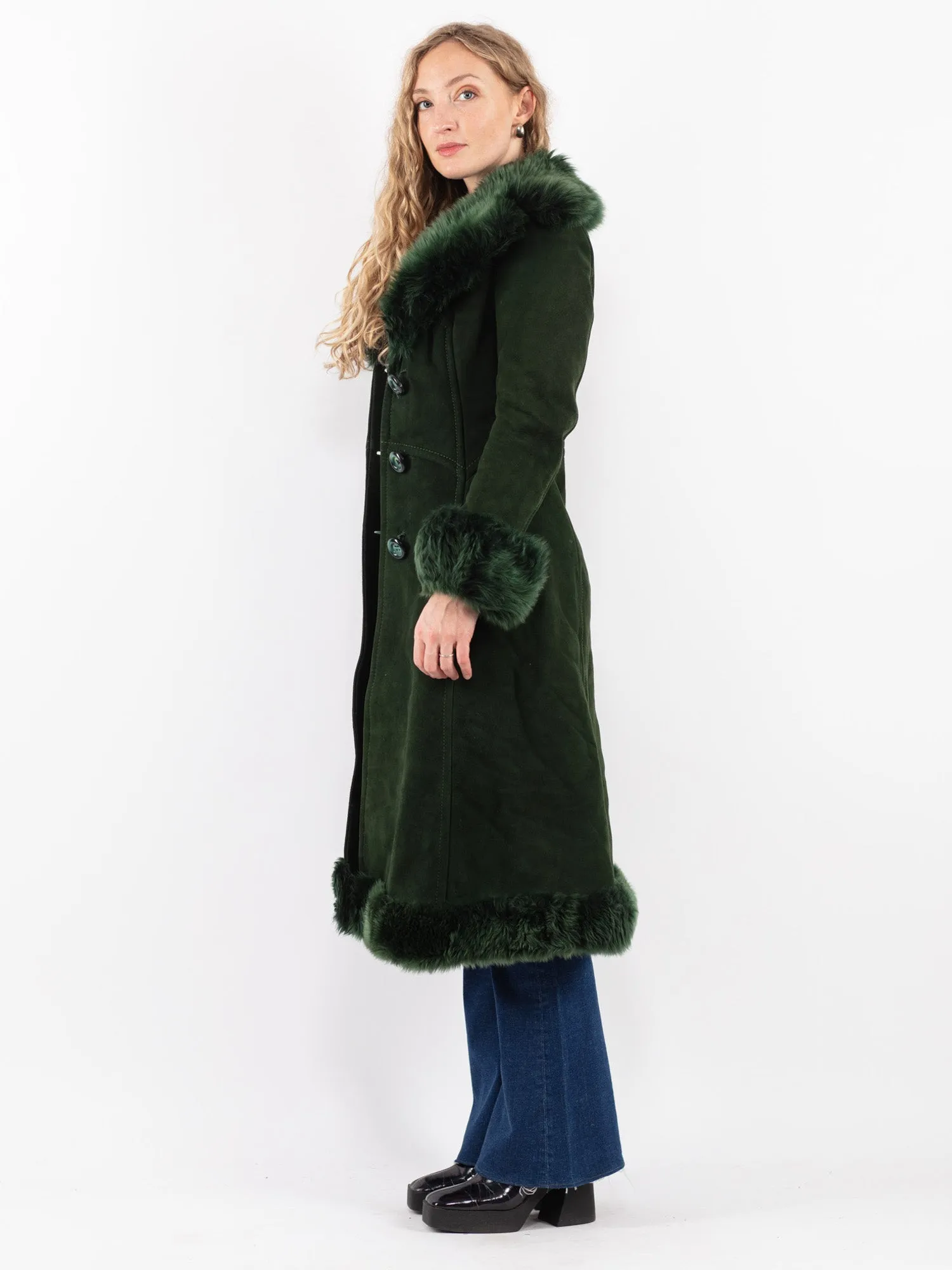 Vintage 70's Penny Lane Sheepskin Coat in Green