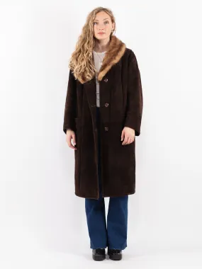 Vintage 70's Women Oversized Sheepskin Coat in Brown