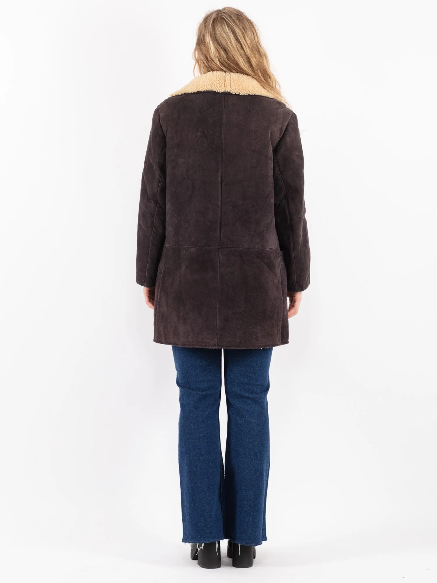 Vintage 70's Women Sheepskin Coat in Blue