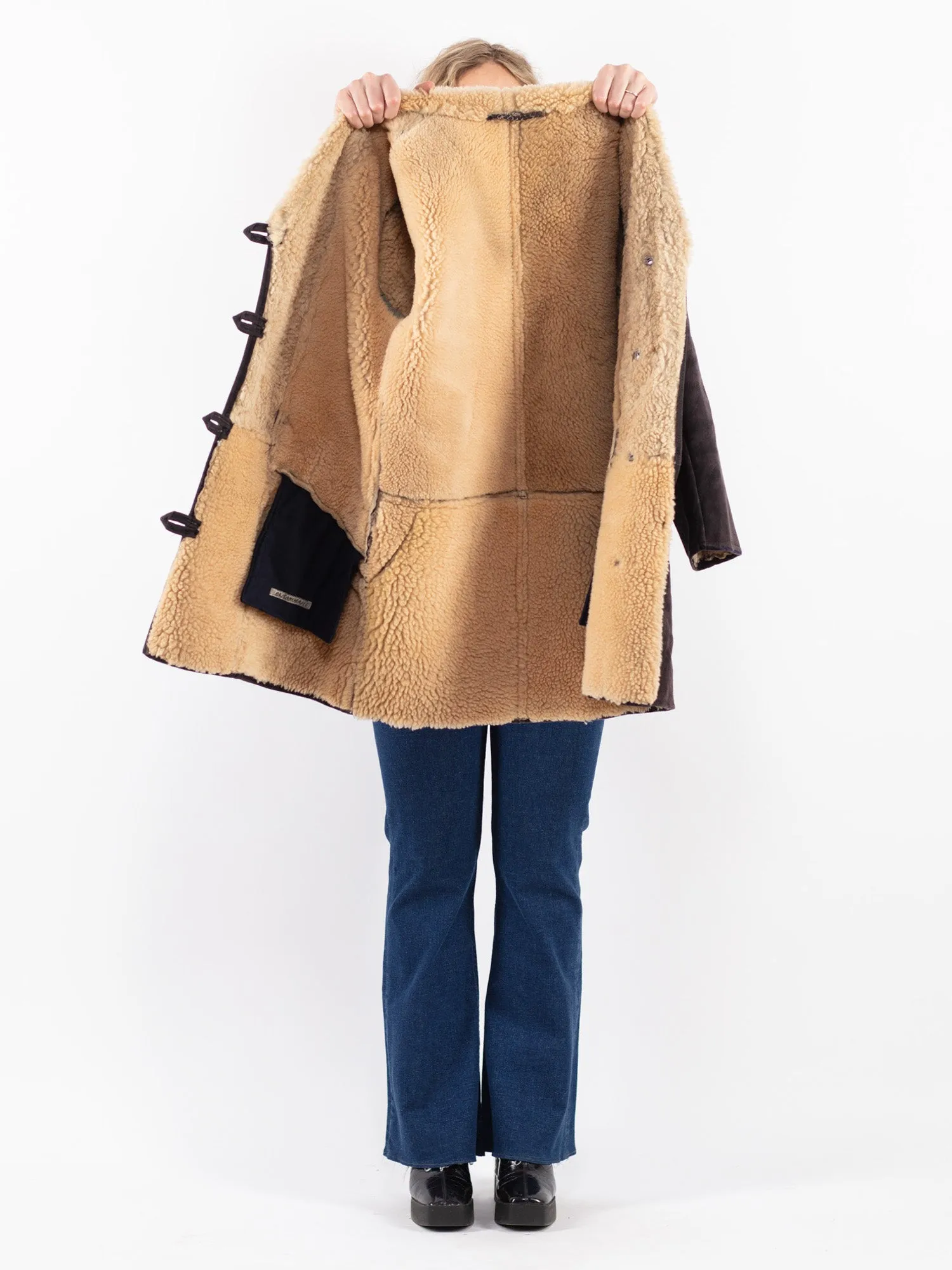 Vintage 70's Women Sheepskin Coat in Blue