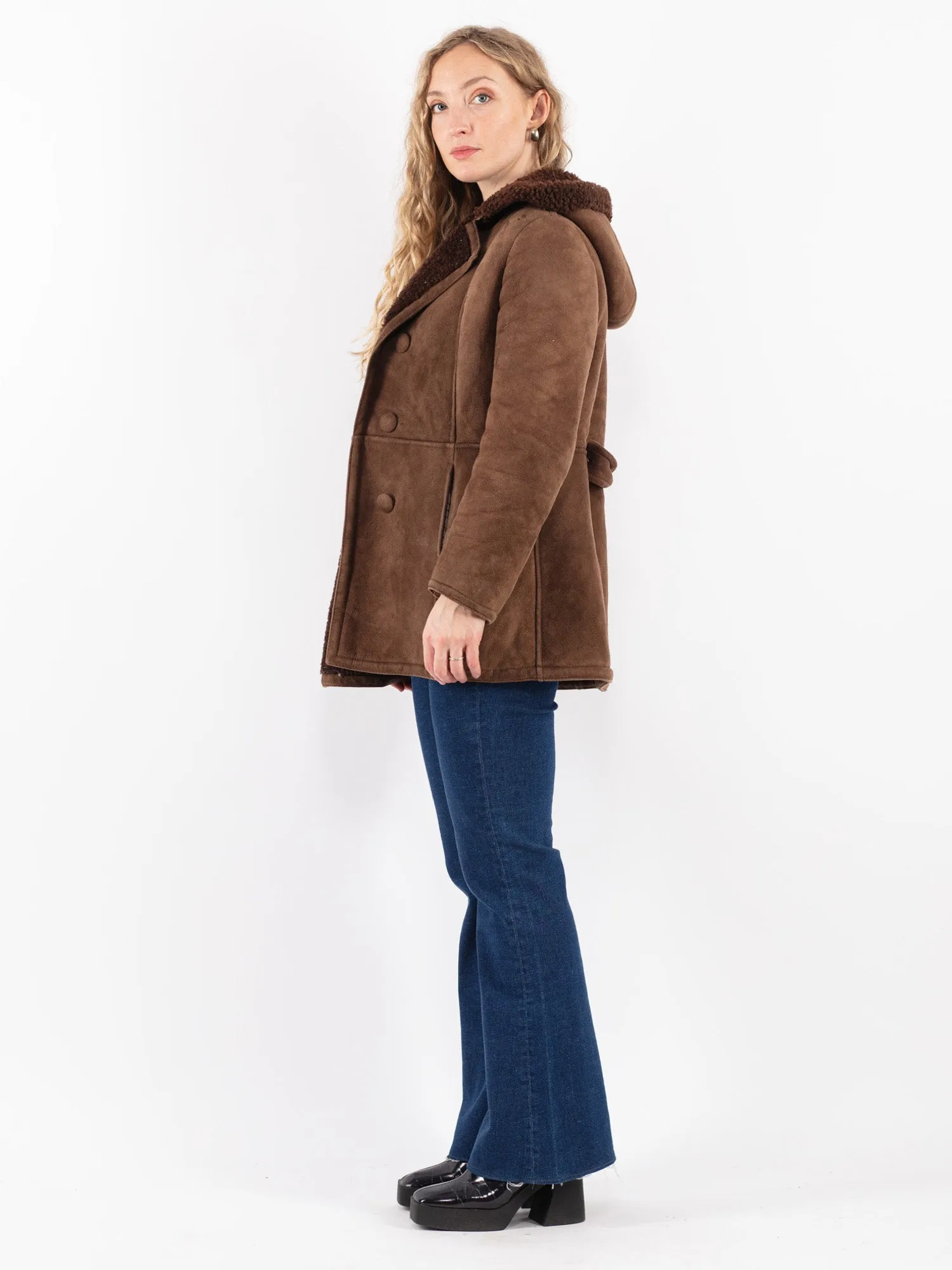 Vintage 70's Women Sheepskin Coat in Brown