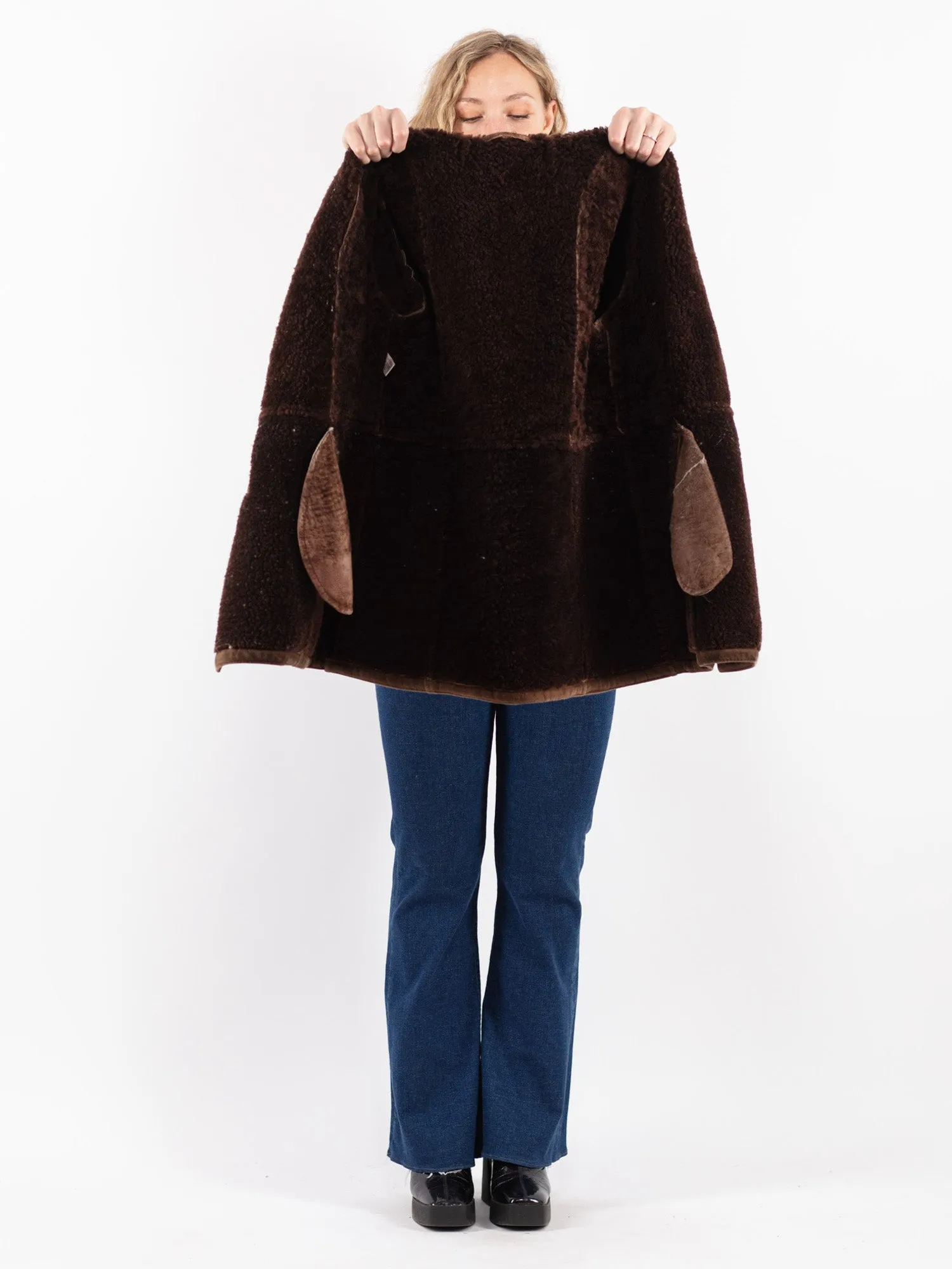 Vintage 70's Women Sheepskin Coat in Brown