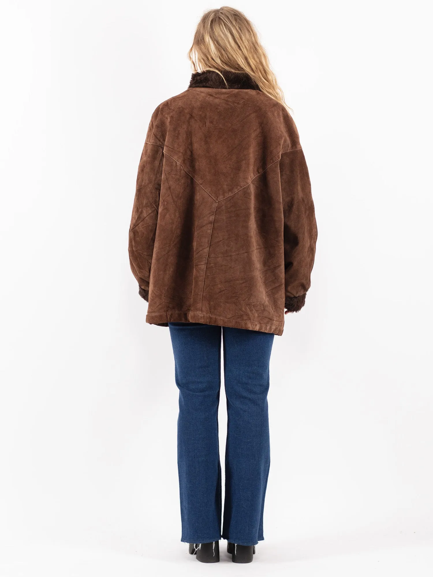 Vintage 70's Women Suede Sherpa Coat in Brown