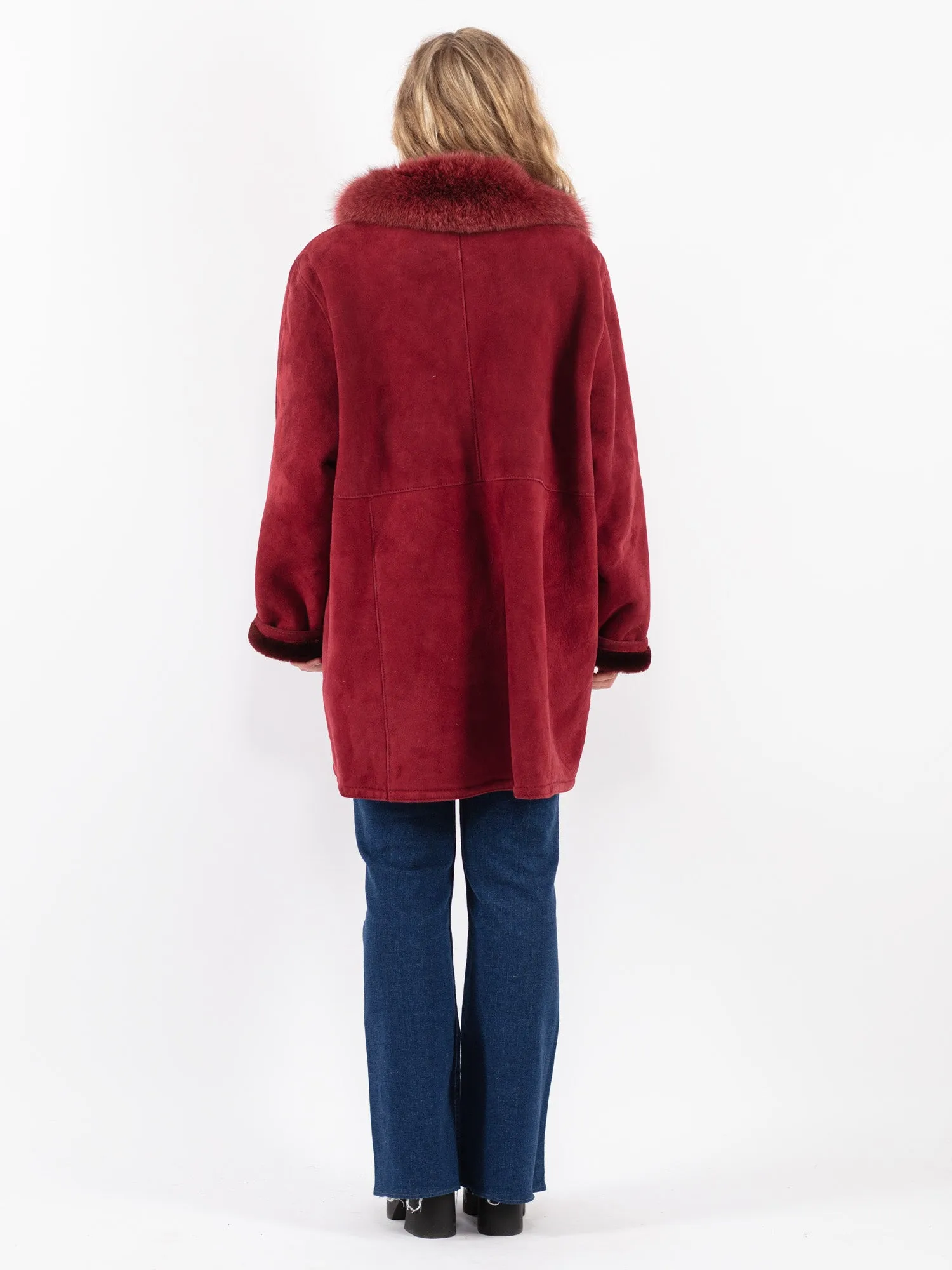 Vintage 80's Women Hide Society Sheepskin Coat in Red