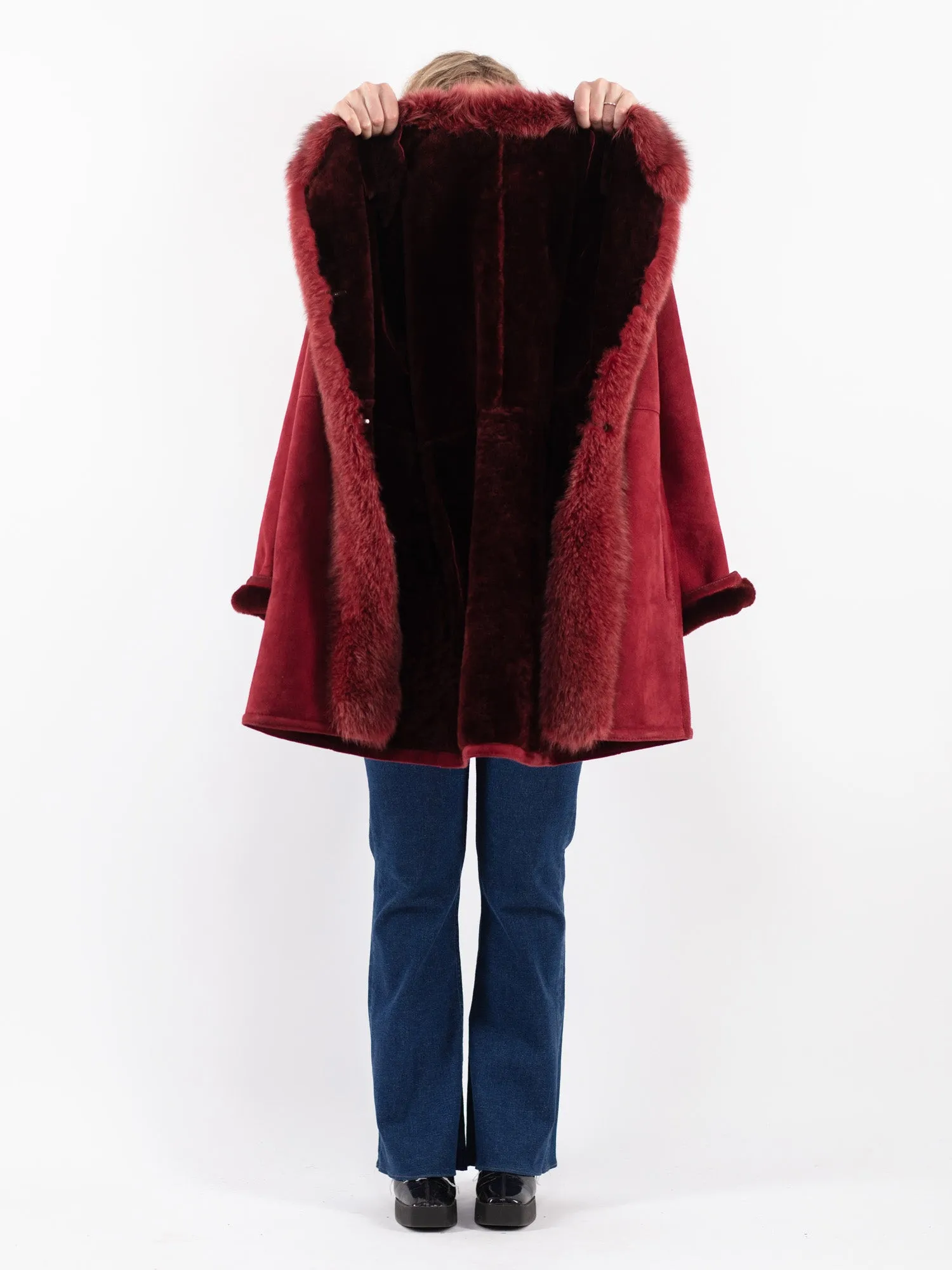 Vintage 80's Women Hide Society Sheepskin Coat in Red