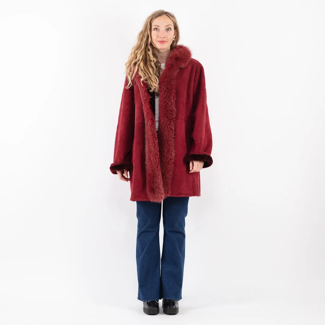 Vintage 80's Women Hide Society Sheepskin Coat in Red