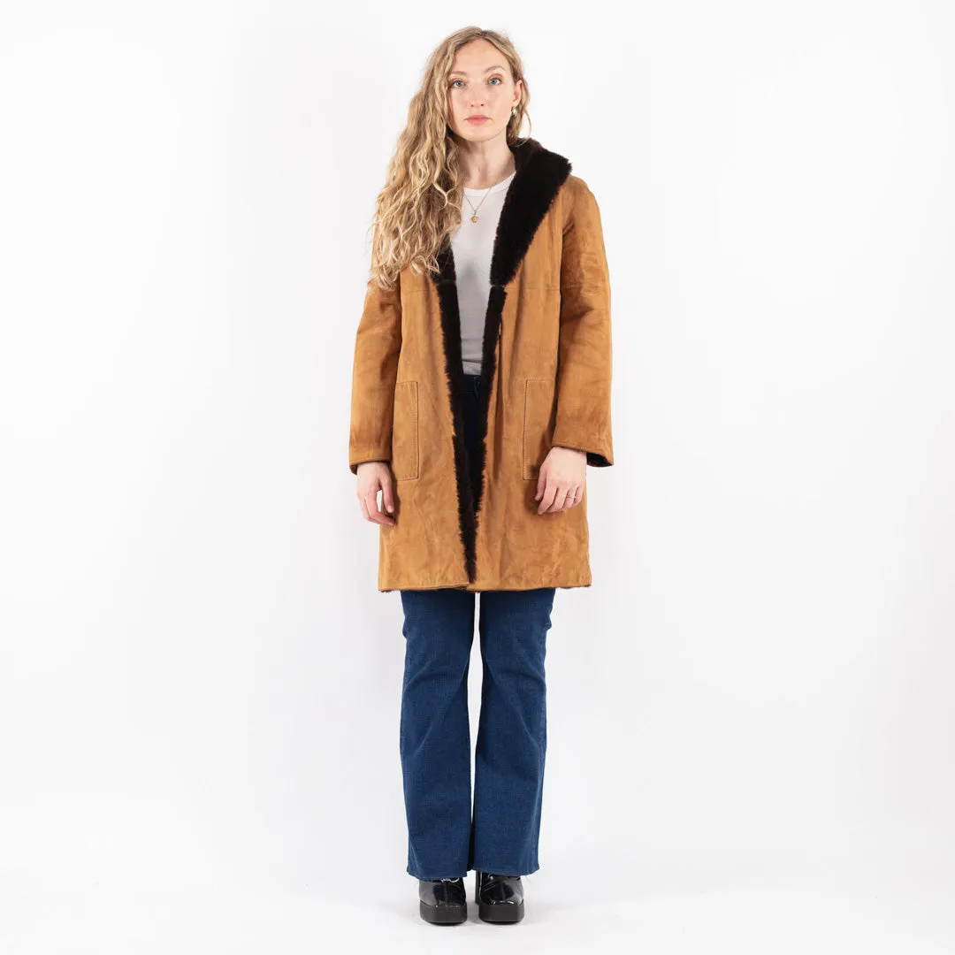 Vintage 80's Women Reversible Sheepskin Coat in Brown