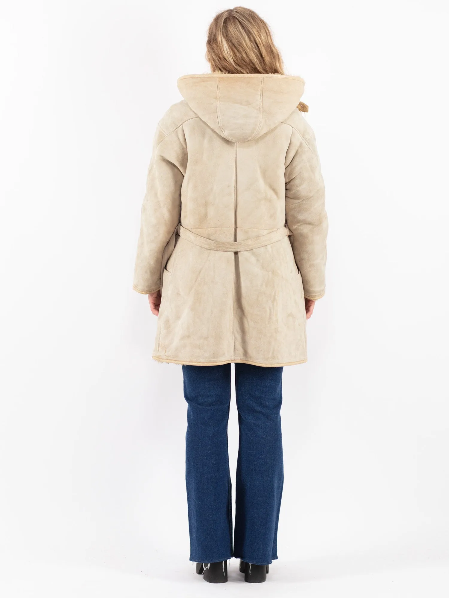 Vintage 80's Women Sheepskin Coat in Beige