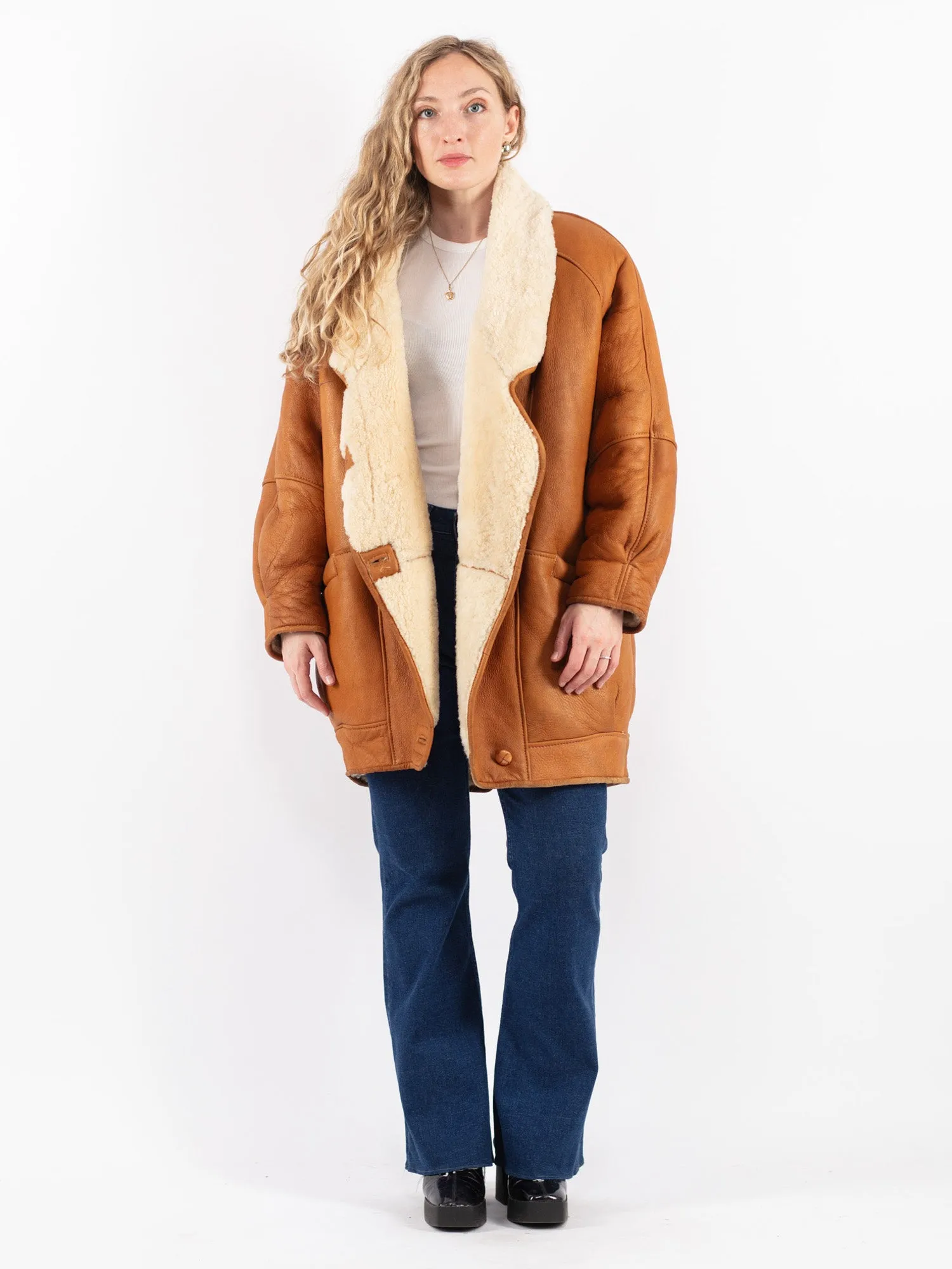 Vintage 80's Women Sheepskin Coat in Brown