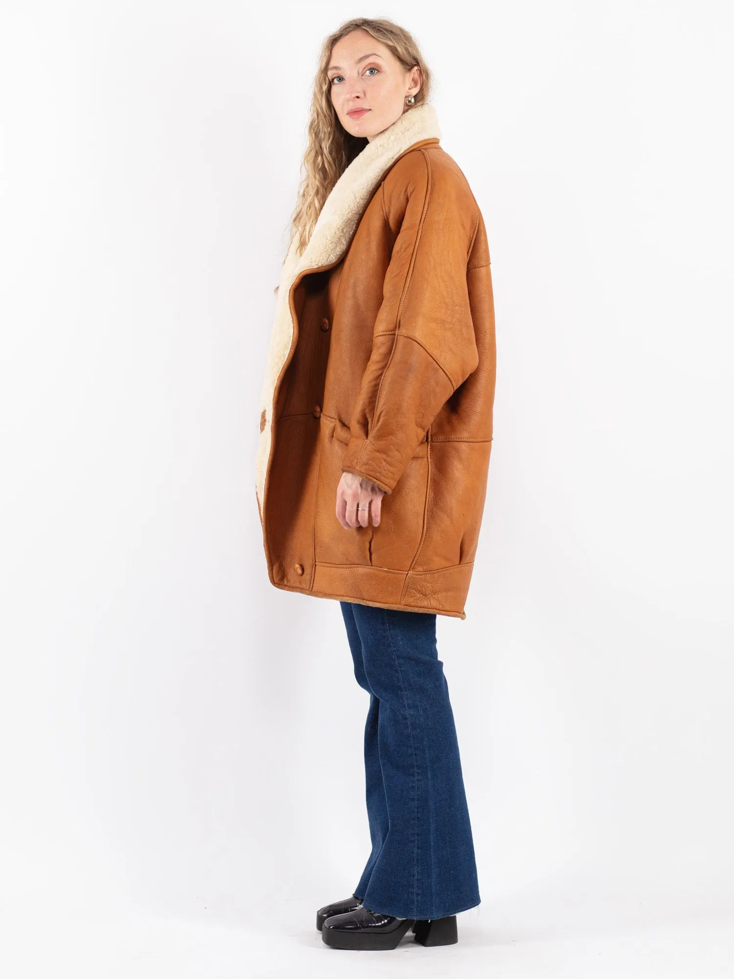 Vintage 80's Women Sheepskin Coat in Brown