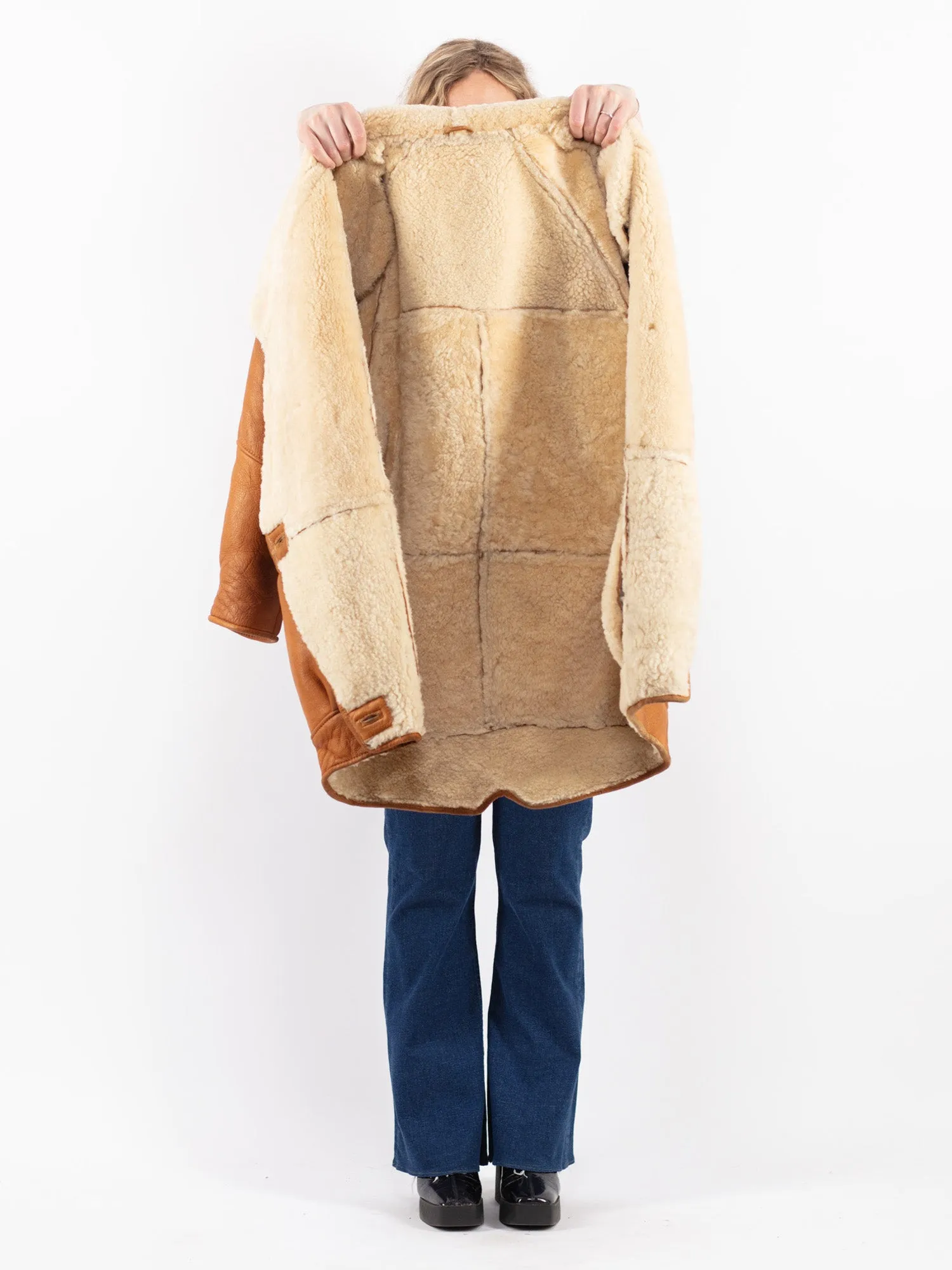 Vintage 80's Women Sheepskin Coat in Brown