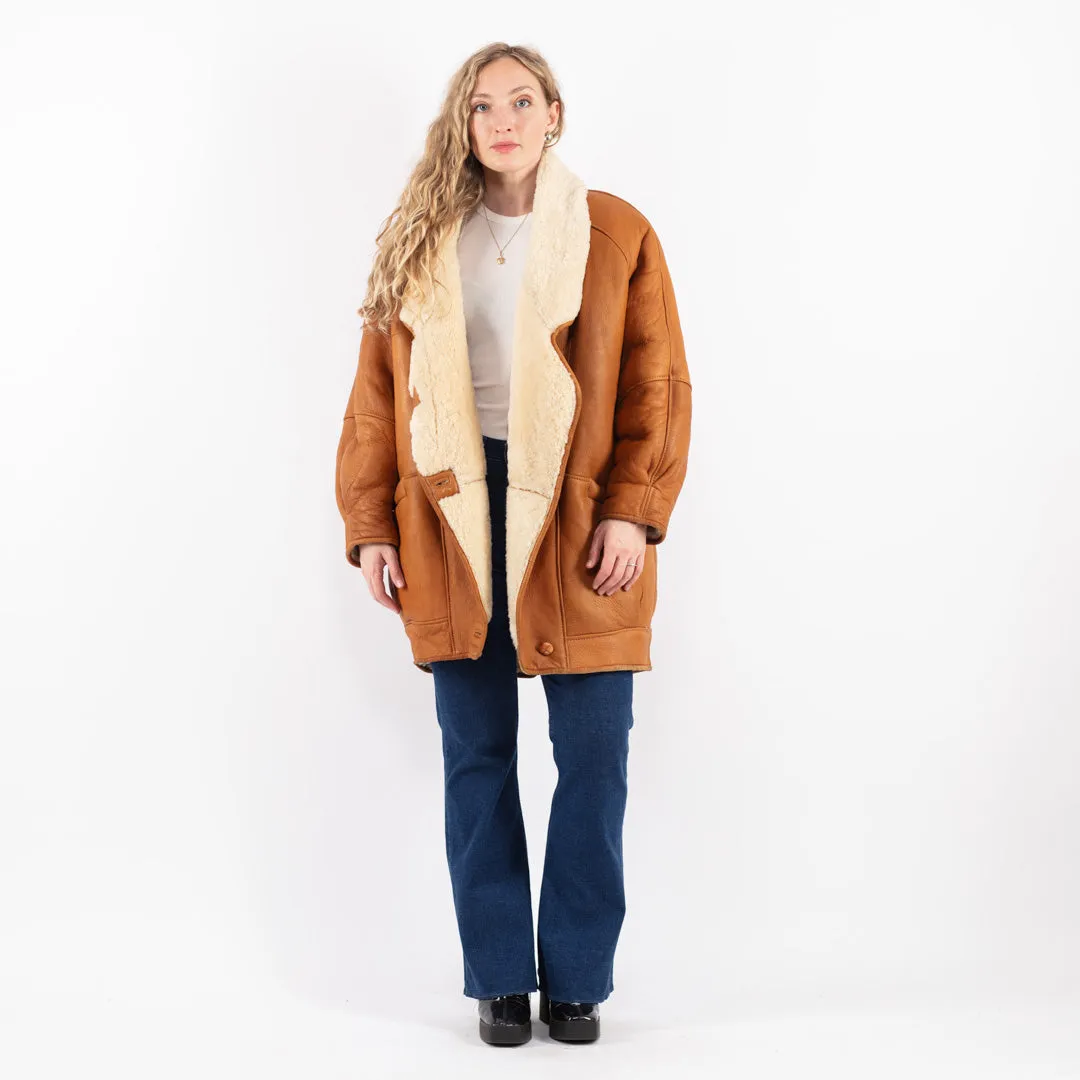 Vintage 80's Women Sheepskin Coat in Brown