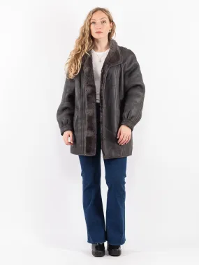 Vintage 80's Women Sheepskin Coat in Gray