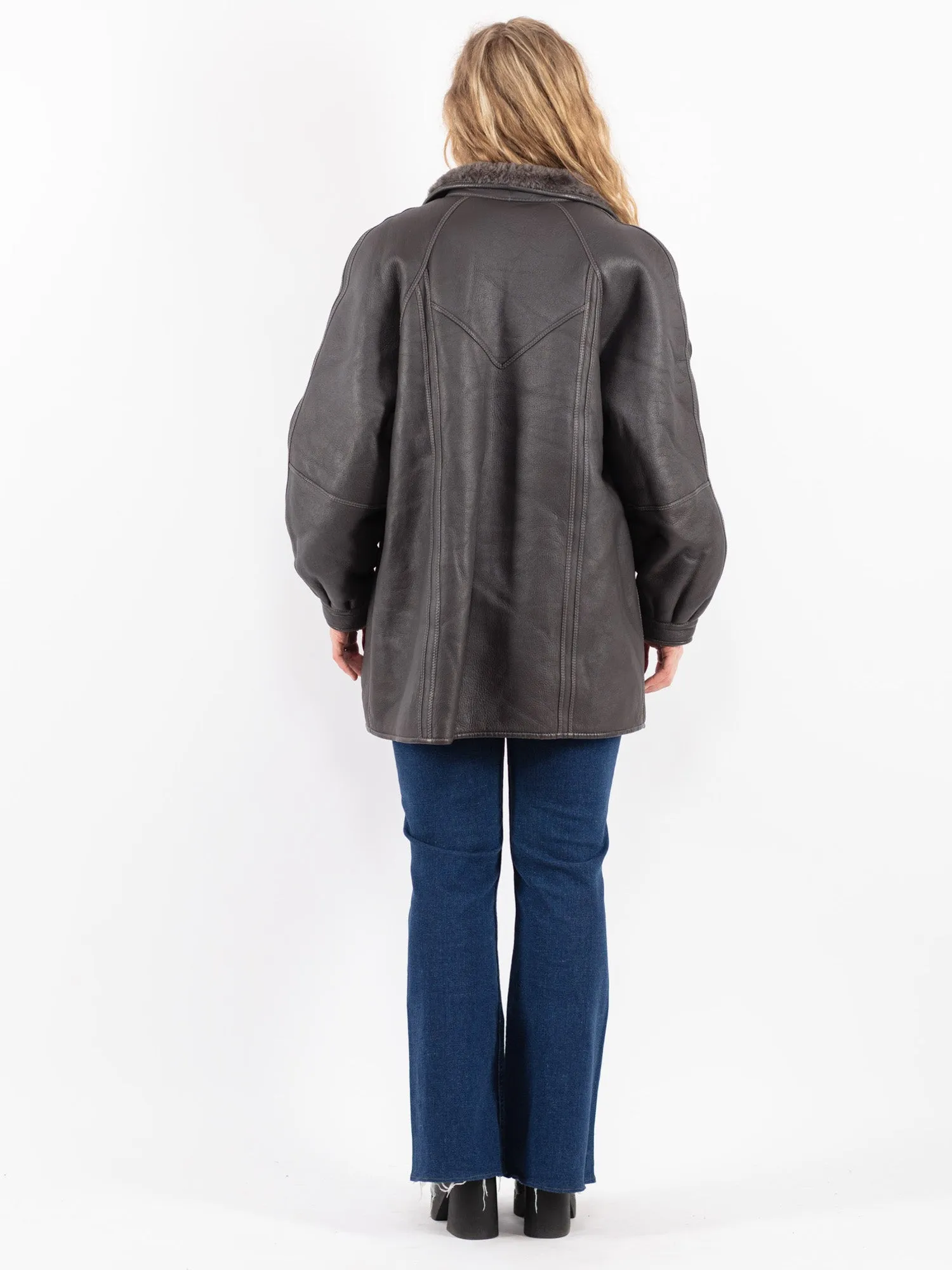 Vintage 80's Women Sheepskin Coat in Gray