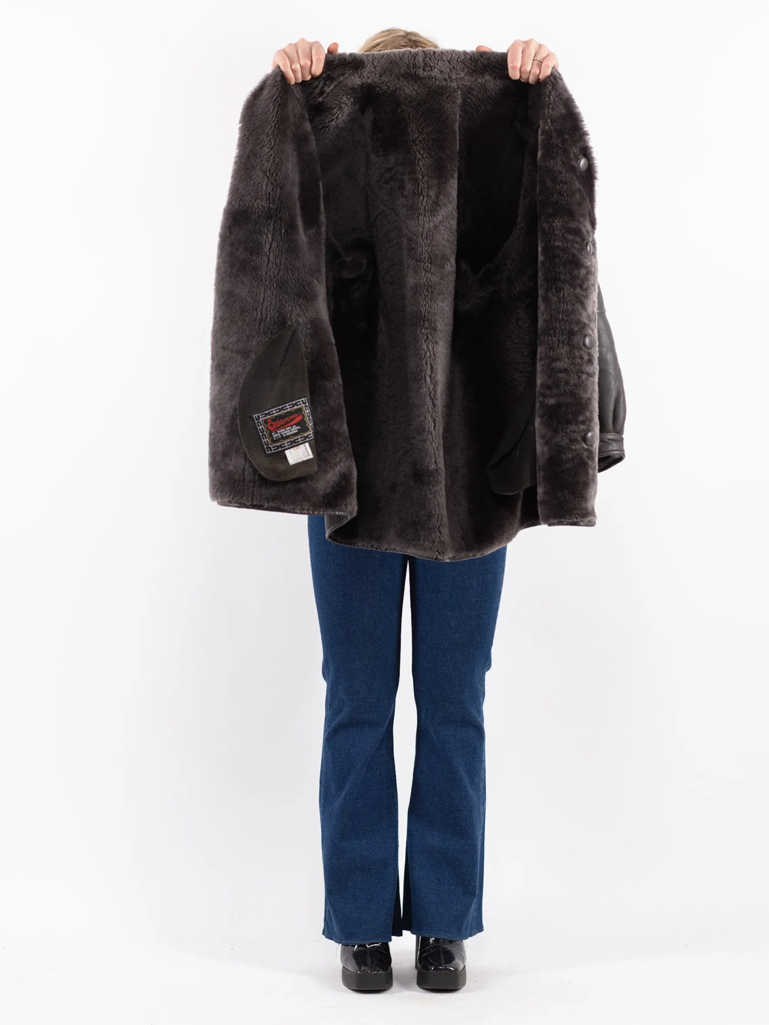 Vintage 80's Women Sheepskin Coat in Gray