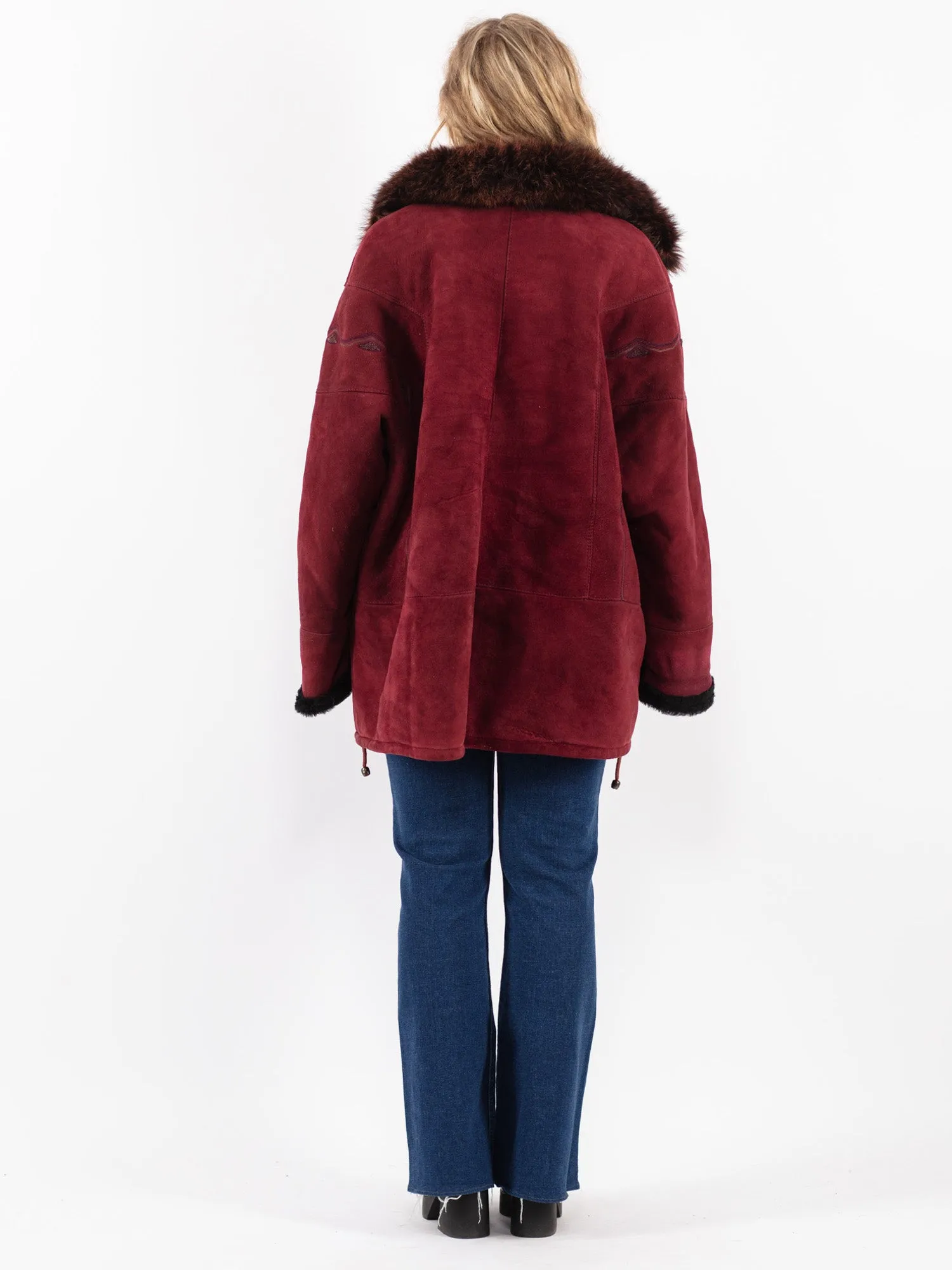 Vintage 80's Women Sheepskin Shearling Coat in Red