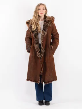 Vintage 90's Hooded Penny Lane Sheepskin Coat in Brown