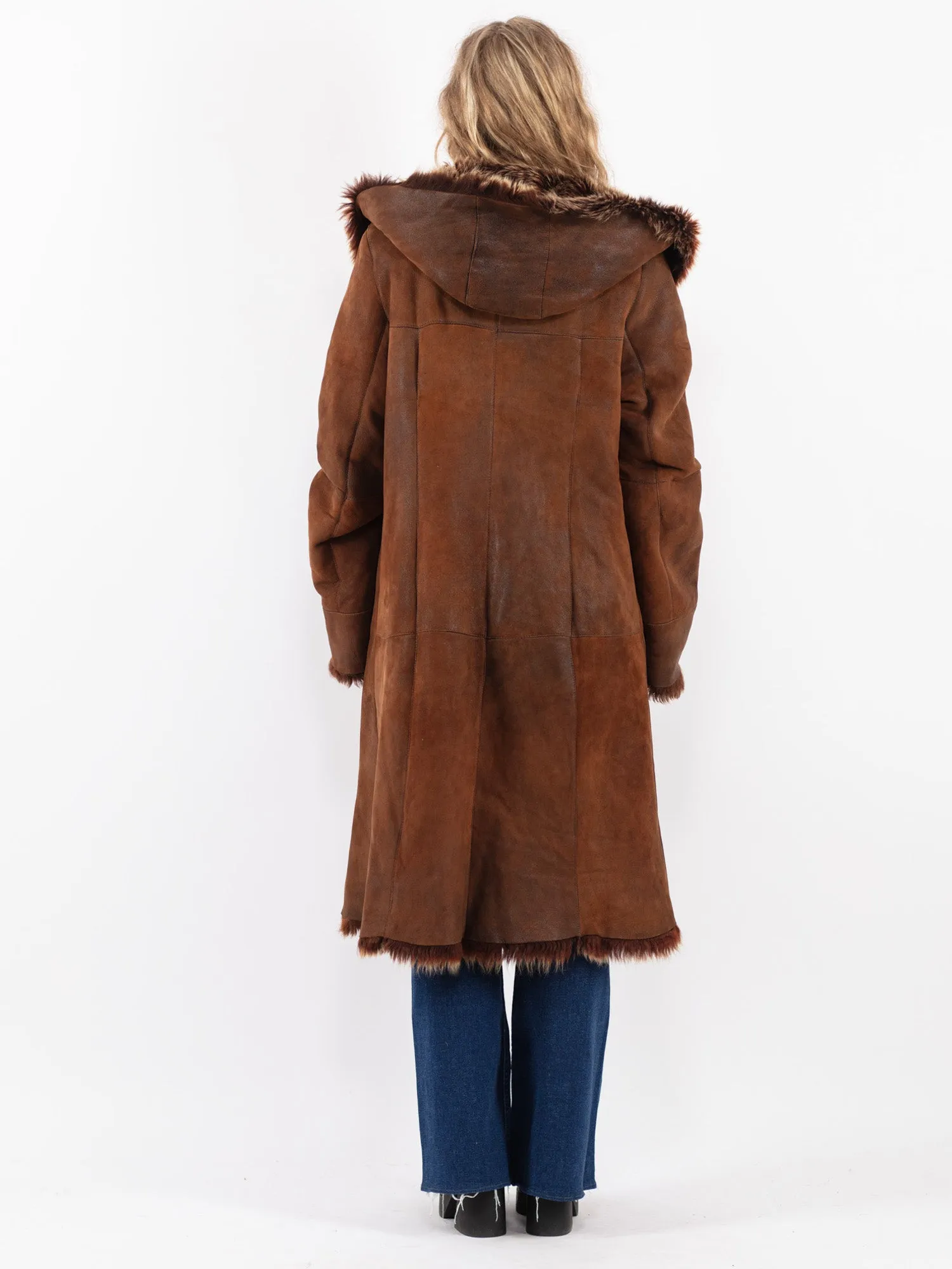 Vintage 90's Hooded Penny Lane Sheepskin Coat in Brown