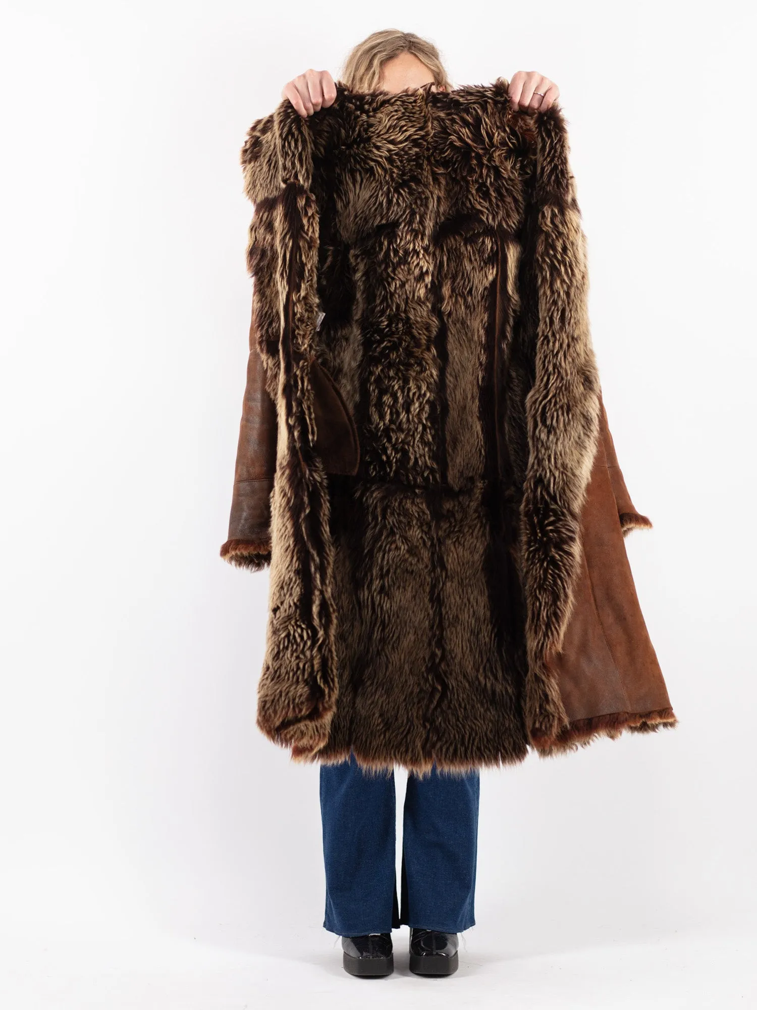 Vintage 90's Hooded Penny Lane Sheepskin Coat in Brown