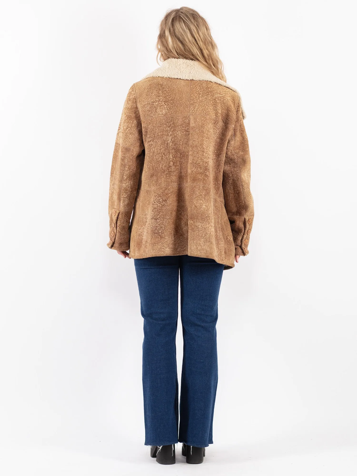 Vintage 90's Women Sheepskin Coat in Beige