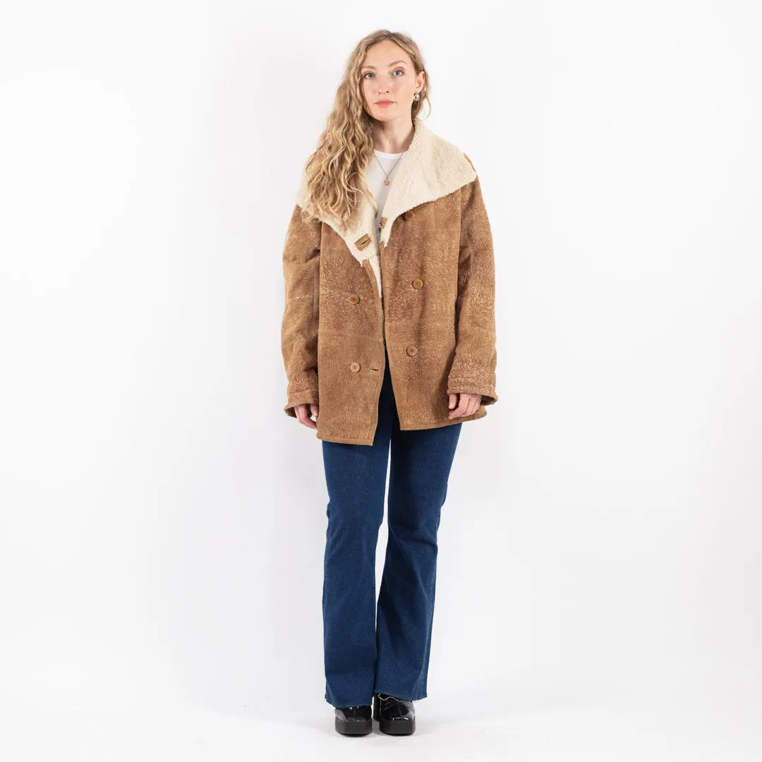 Vintage 90's Women Sheepskin Coat in Beige