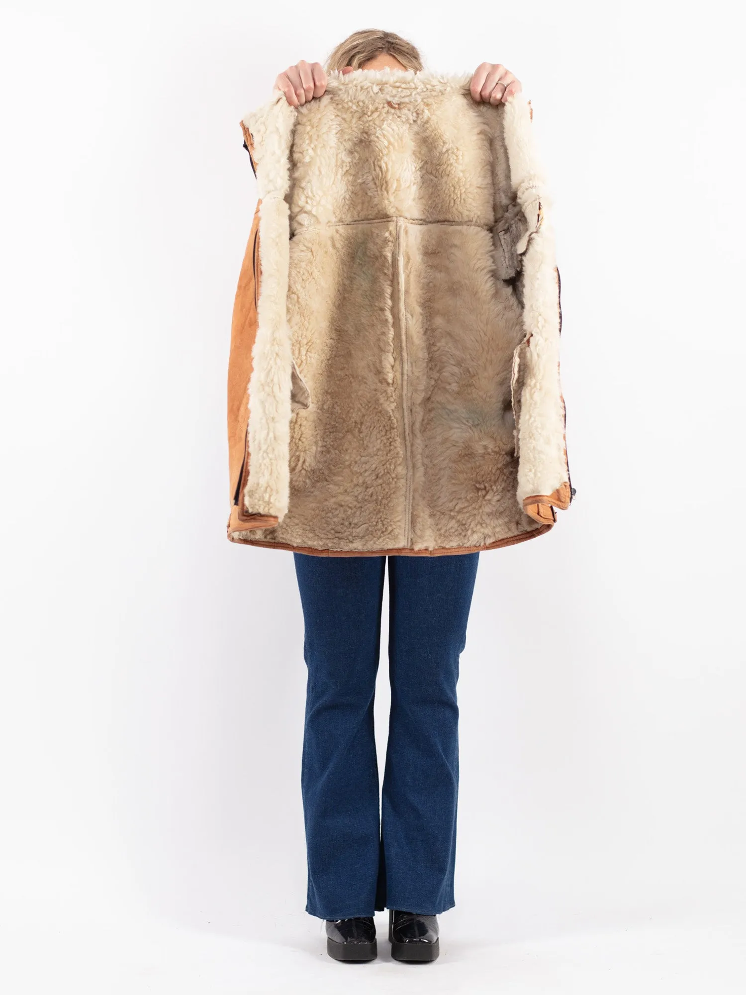 Vintage 90's Women Sheepskin Coat in Brown