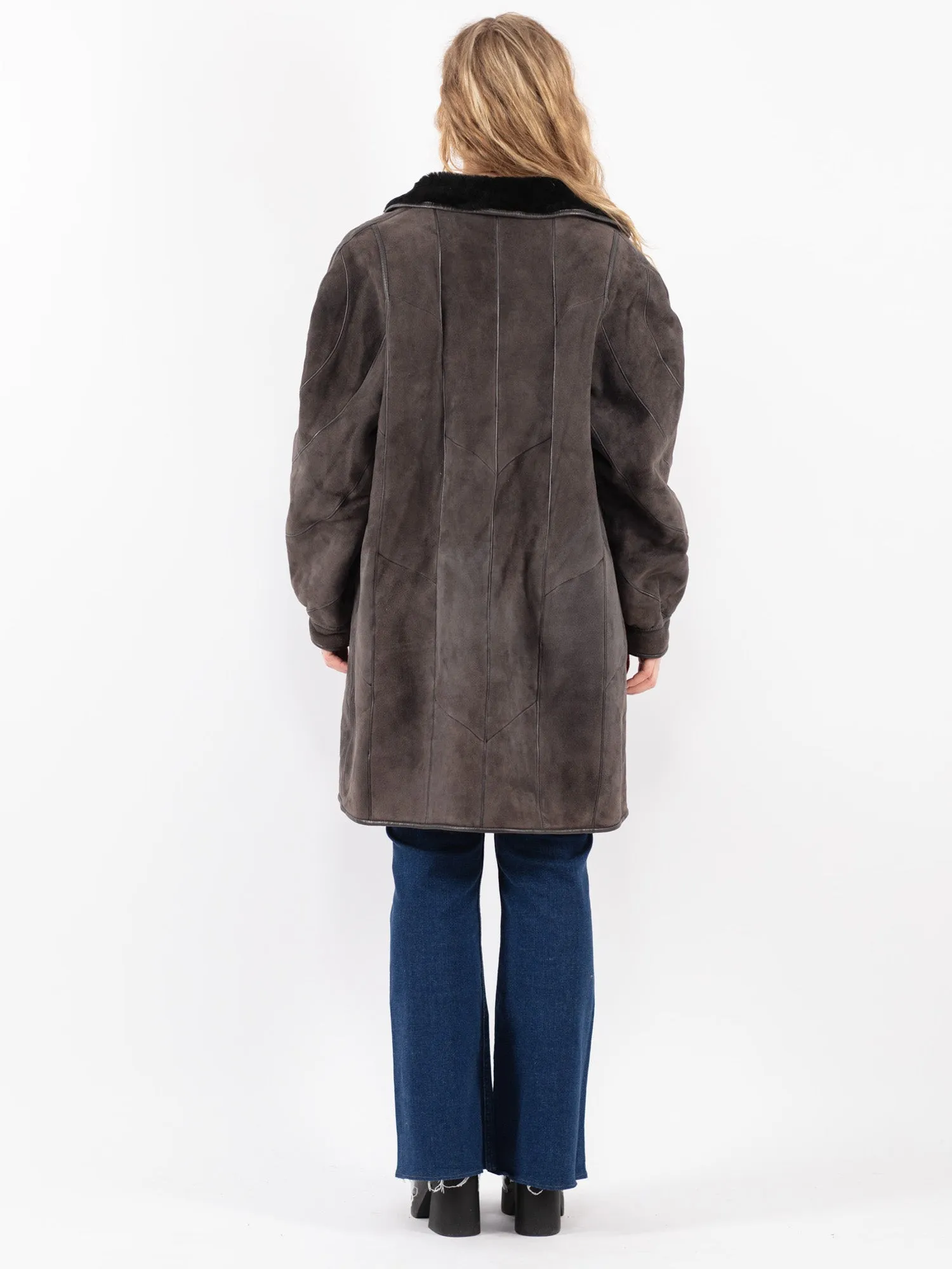 Vintage 90's Women Sheepskin Coat in Gray