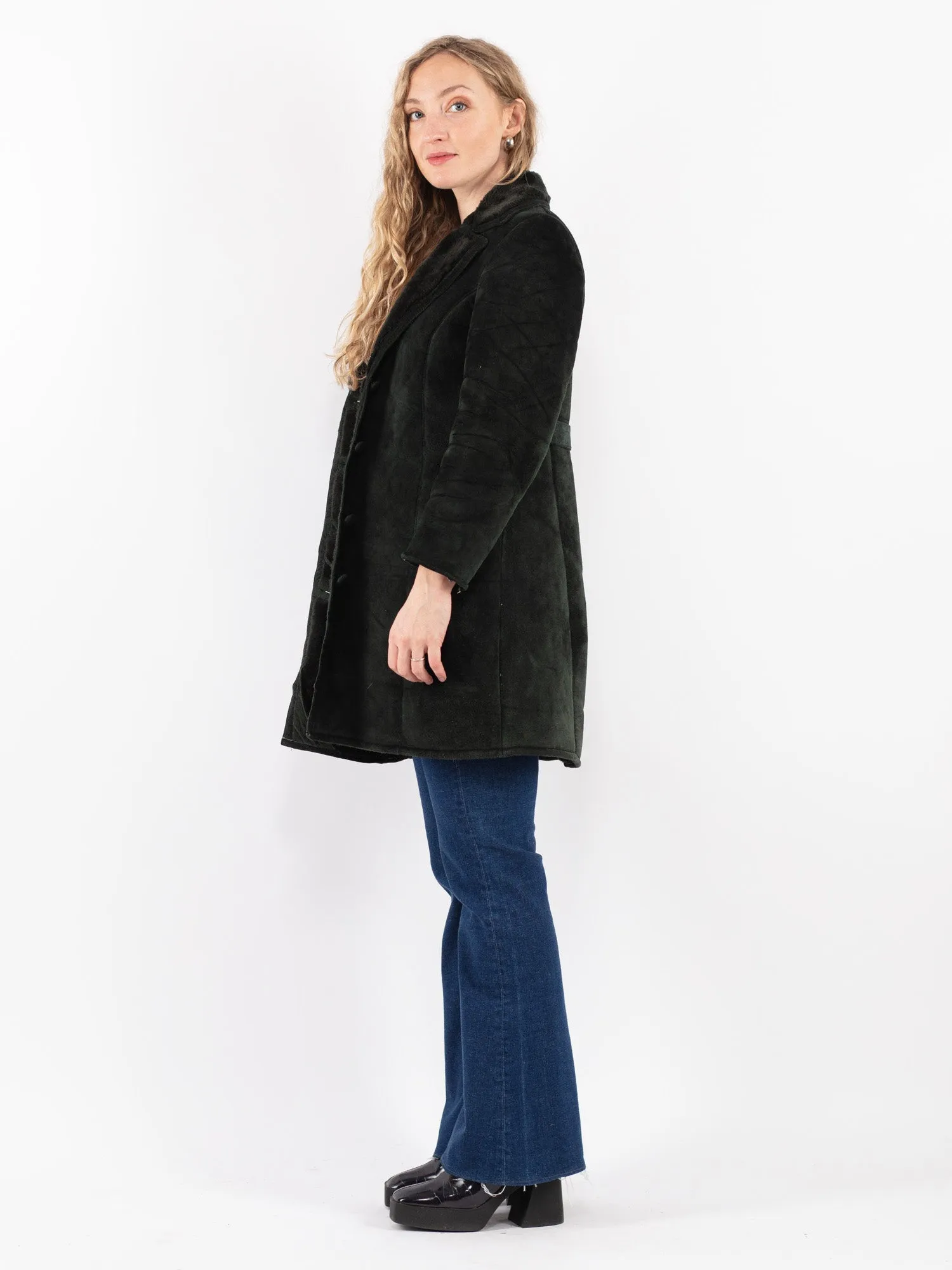 Vintage 90's Women Suede Sherpa Coat in Green