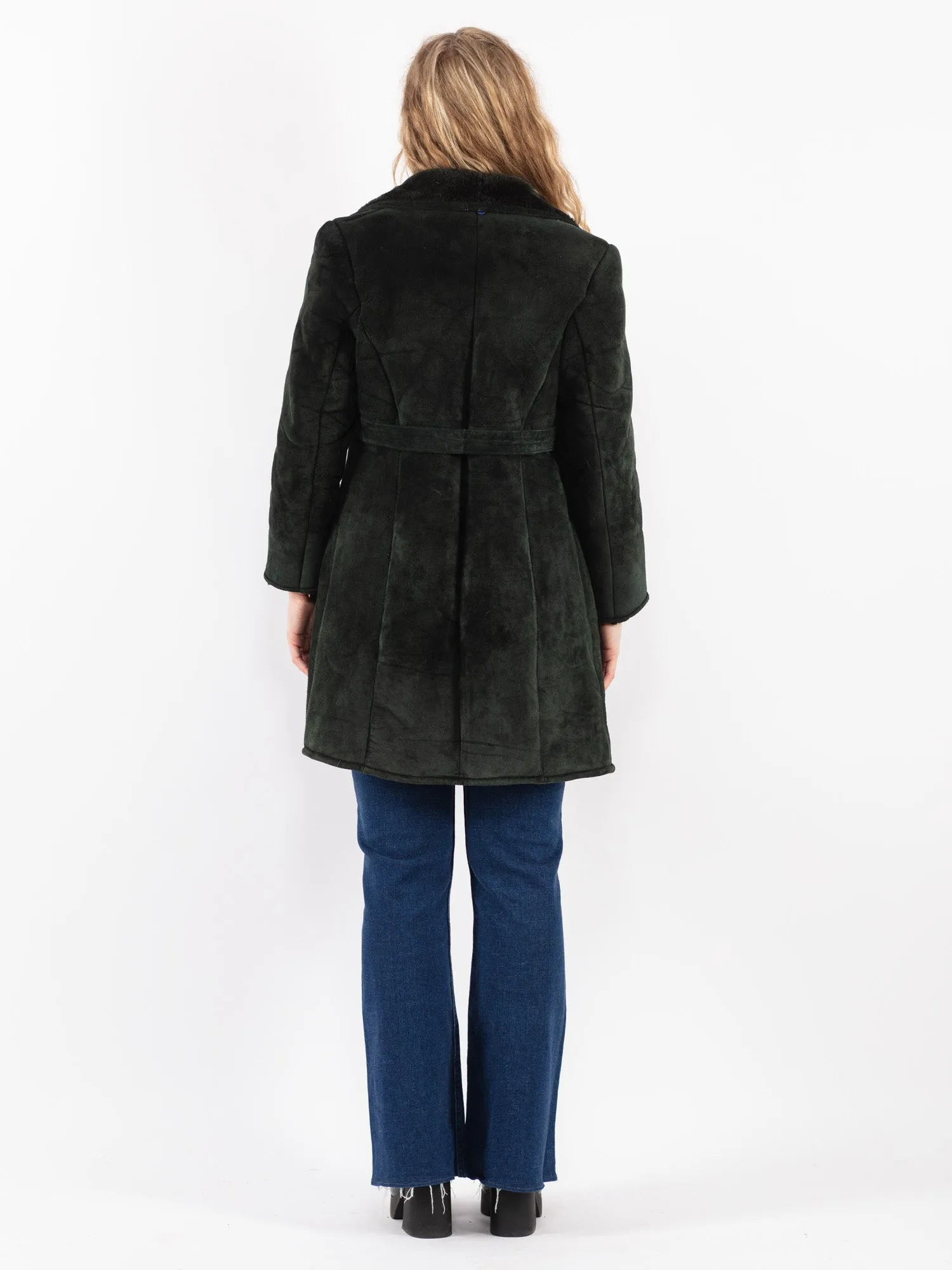 Vintage 90's Women Suede Sherpa Coat in Green