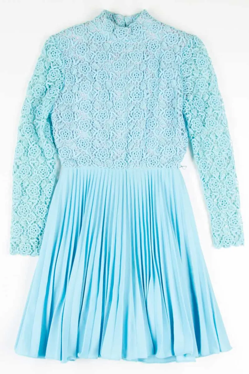 Vintage Blue Crochet Pleated Dress