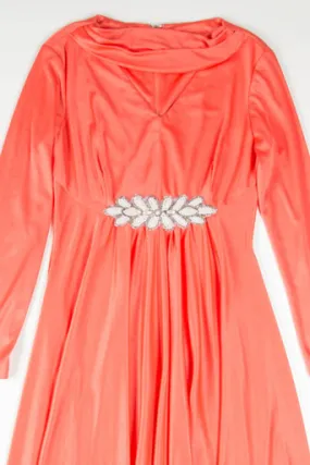 Vintage Coral Pearl Detail Evening Dress